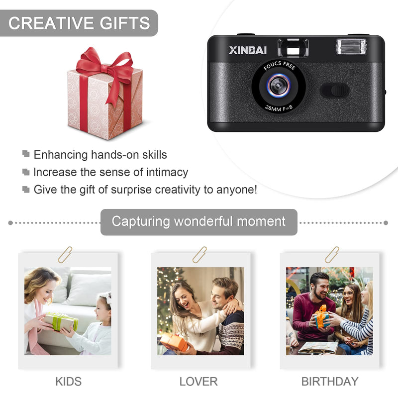 B10 Reusable 35mm Film Camera Use 135/35mm Film (24Ã—36mm), Creative Gifts Vintage Film Camera with Flash, for Kids and Adults (Black)