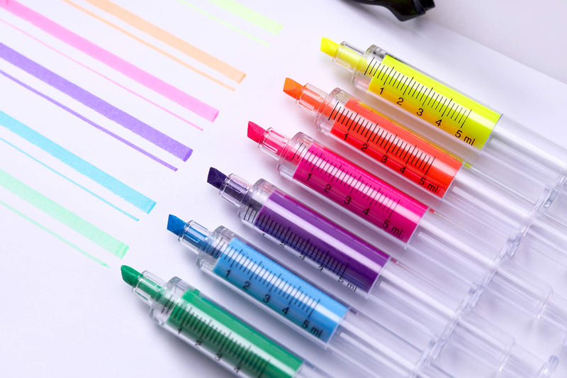 SDBING 6pc Syringe Highlighter Pens with 6 Colors Christmas gift