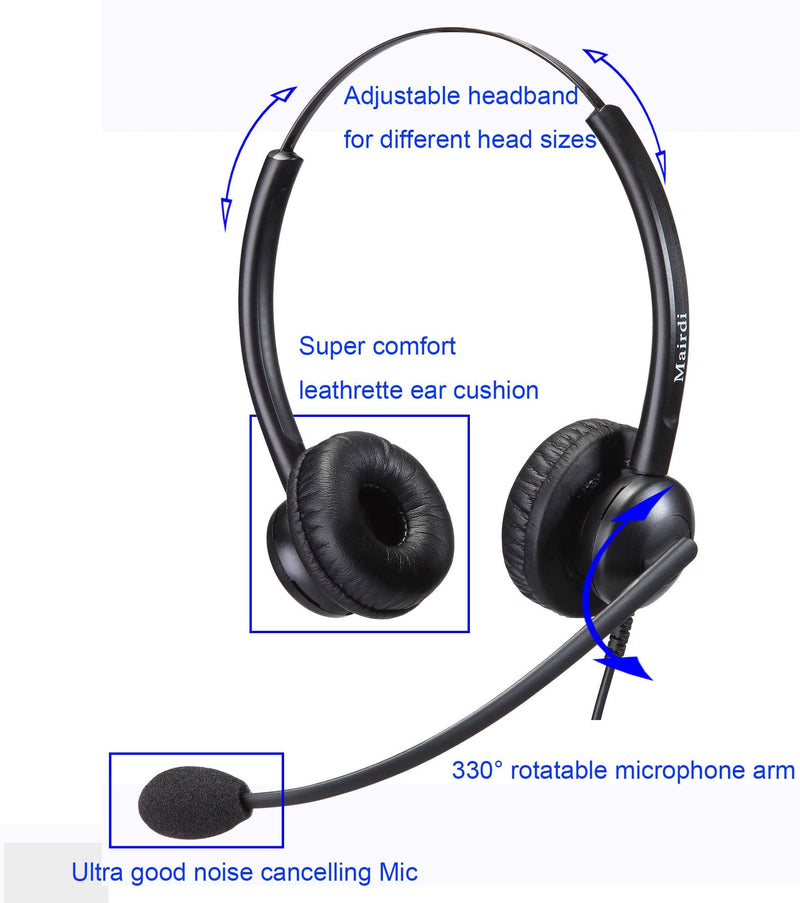 Call Center Headset with RJ9 & 3.5mm Connectors for Landline Deskphone and Smartphone PC Laptops, Office Telephone Headset with Noise Canceling Microphone for Yealink Grandstream Snom