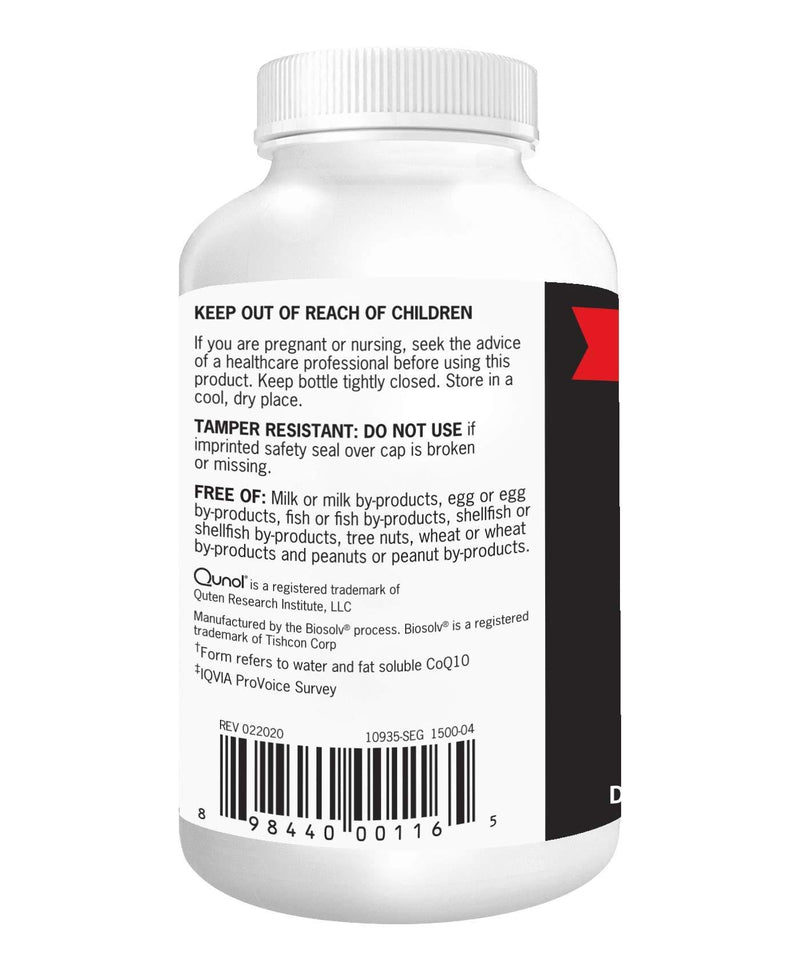 Qunol Ultra CoQ10 100mg, 3x Better Absorption, Patented Water and Fat Soluble Natural Supplement Form of Coenzyme Q10, Antioxidant for Heart Health, 120 Count Softgels 120 Count (Pack of 1)