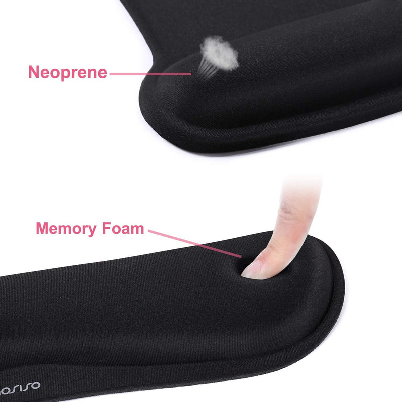 MOSISO Wrist Rest Support for Mouse Pad & Keyboard Set, Ergonomic Mousepad Non-Slip Rubber Base Home/Office Pain Relief & Easy Typing Cushion with Neoprene Cloth & Raised Memory Foam, Black