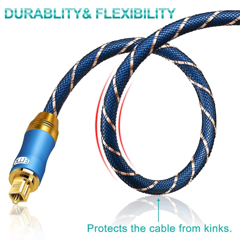Optical Audio Cable Digital Toslink Cable - [Nylon Braided Jacket,Durable and Flexible] EMK Fiber Optic Cord for Home Theater, Sound bar, TV, PS4, Xbox & More (6Ft/1.8M) 6Ft/1.8M