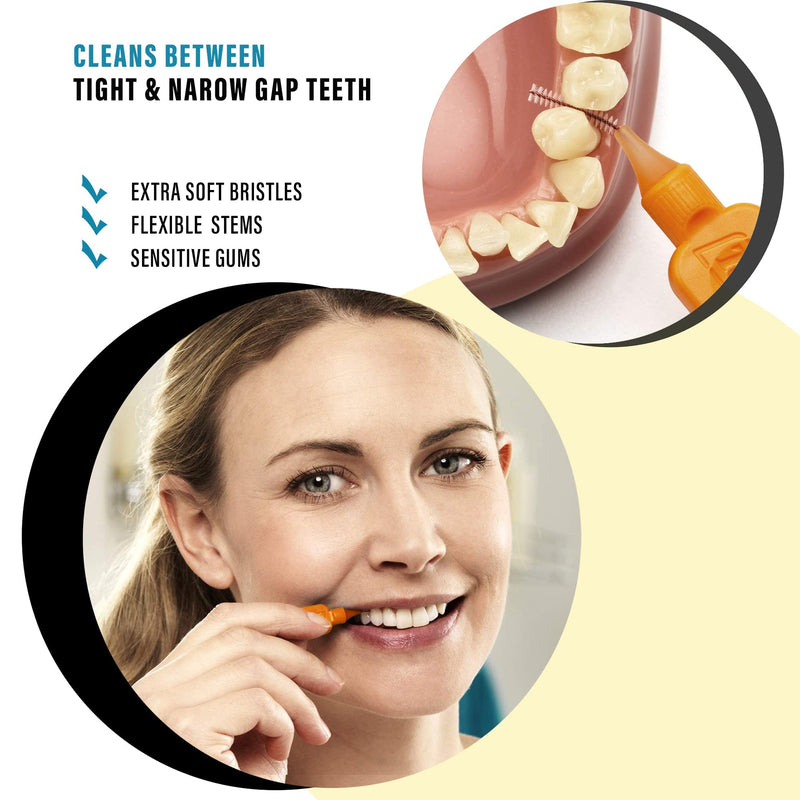 TEPE Extra Soft Interdental Brush Cleaners – Dental Brushes Between Teeth 8 Pk, Orange 0.45mm