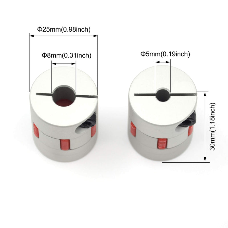 Befenybay 2PCS 5mm to 8mm Aluminium Plum Flexible Shaft Coupling D25 L30 5x8mm Connector Flexible Coupler for 3D Printer CNC Machine and Servo Stepped Motor（5x8mm） 5-8mm