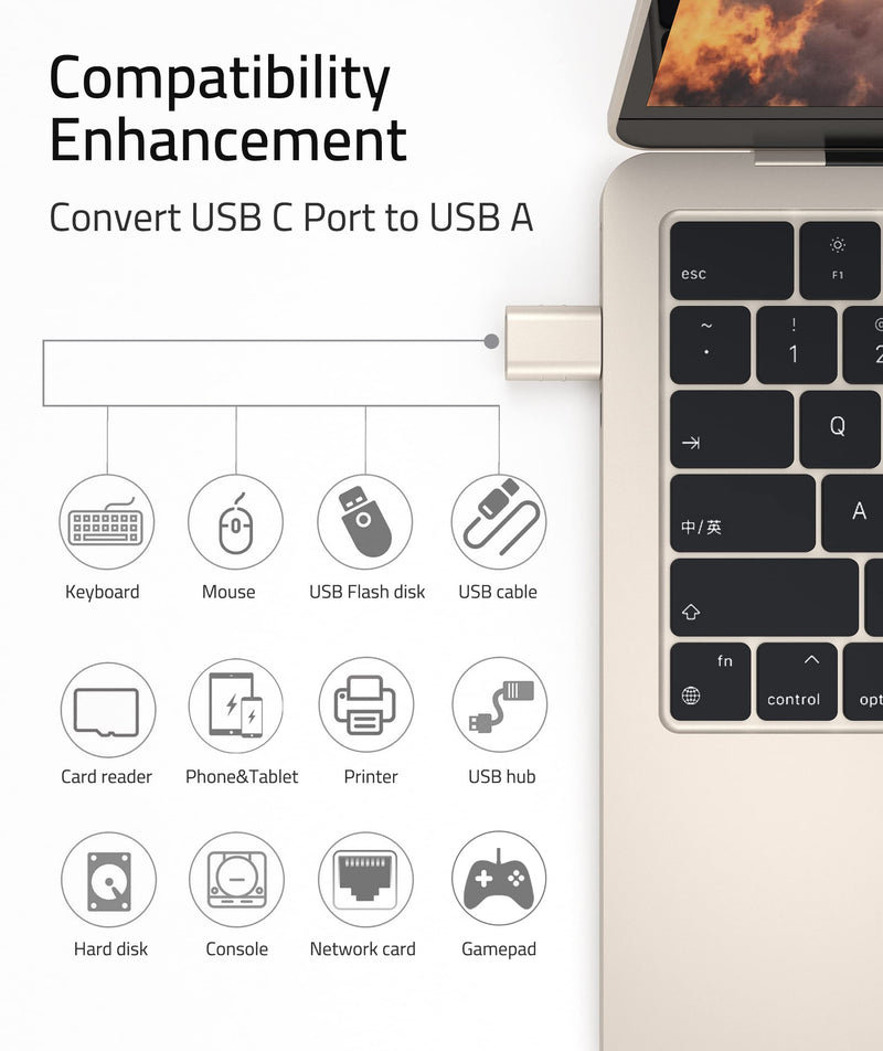 Syntech USB C to USB Adapter Pack of 2 USB C Male to USB3 Female Adapter Compatible with MacBook Pro 2021 iMac iPad Mini 6/Pro MacBook Air 2022 and Other Type C or Thunderbolt 4/3 Devices Starlight