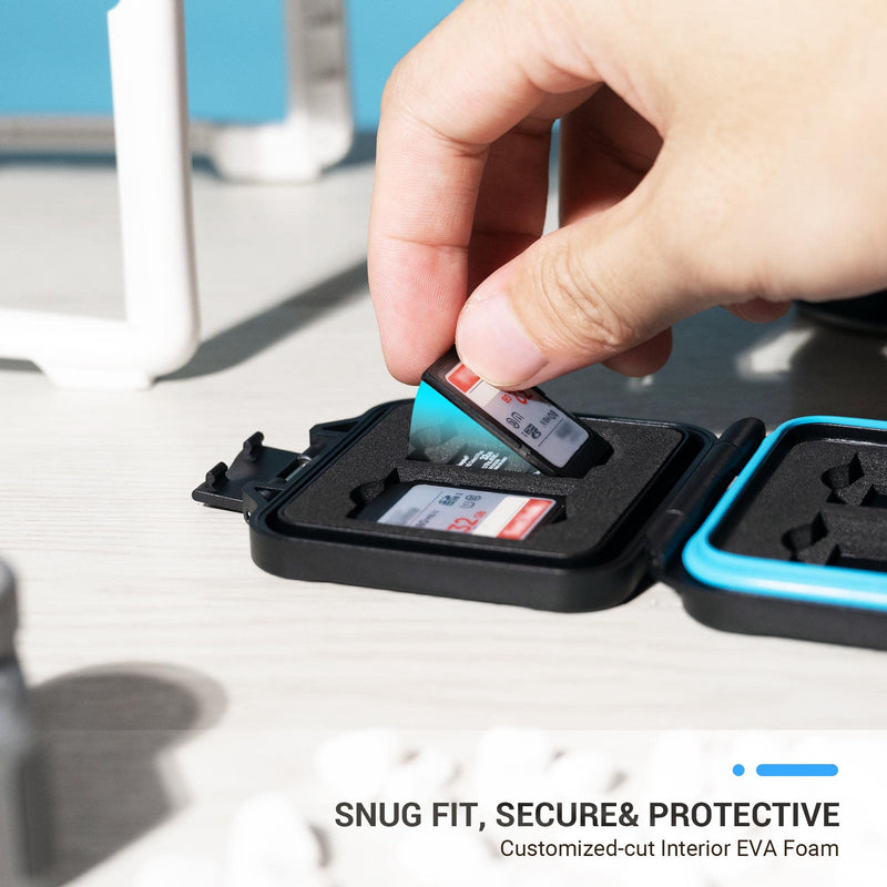 JJC 12 Slots Portable SD Micro SD Memory Card Case, Water-Resistant and Anti-Shock SD MSD TF Card Holder Storage Organizer for 8 Micro SD Card & 4 SD /SDHC/SDXC Card with EVA Foam Interior For 4 SD+8 Micro SD