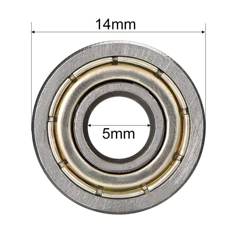uxcell 605ZZ Deep Groove Ball Bearing Double Shield 605-2Z 80015, 5mm x 14mm x 5mm High Carbon Steel Z1 Bearings (Pack of 10) 5mmx14mmx5mm
