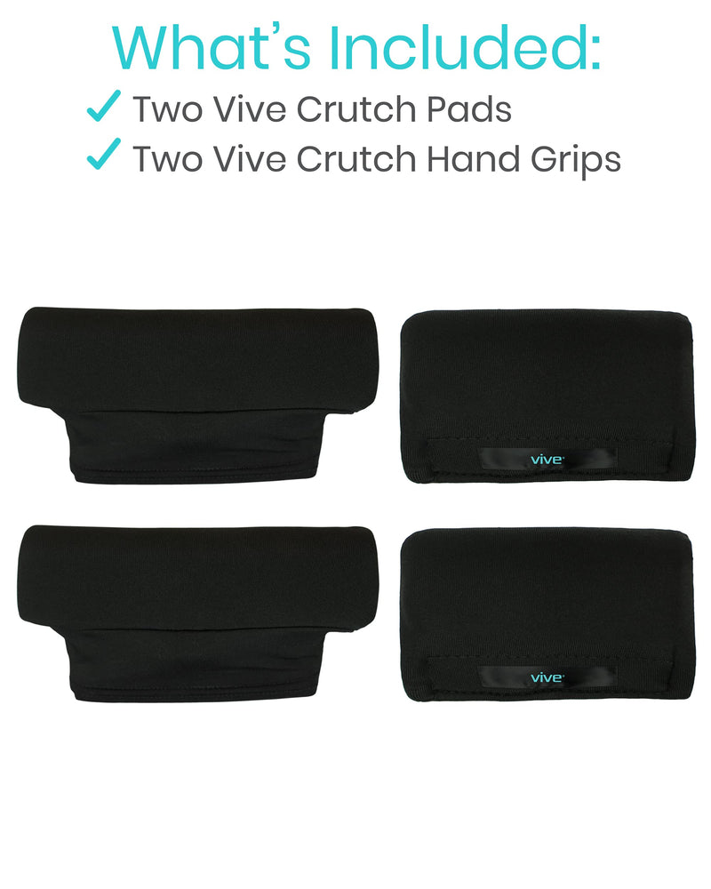Vive Crutch Pads - Padding for Walking Arm Crutches - Universal Underarm Padded Forearm Handle Pillow Covers for Hand Grips - Soft Foam Armpit Bariatric Accessories for Adults, Kids (1 Black Pair)