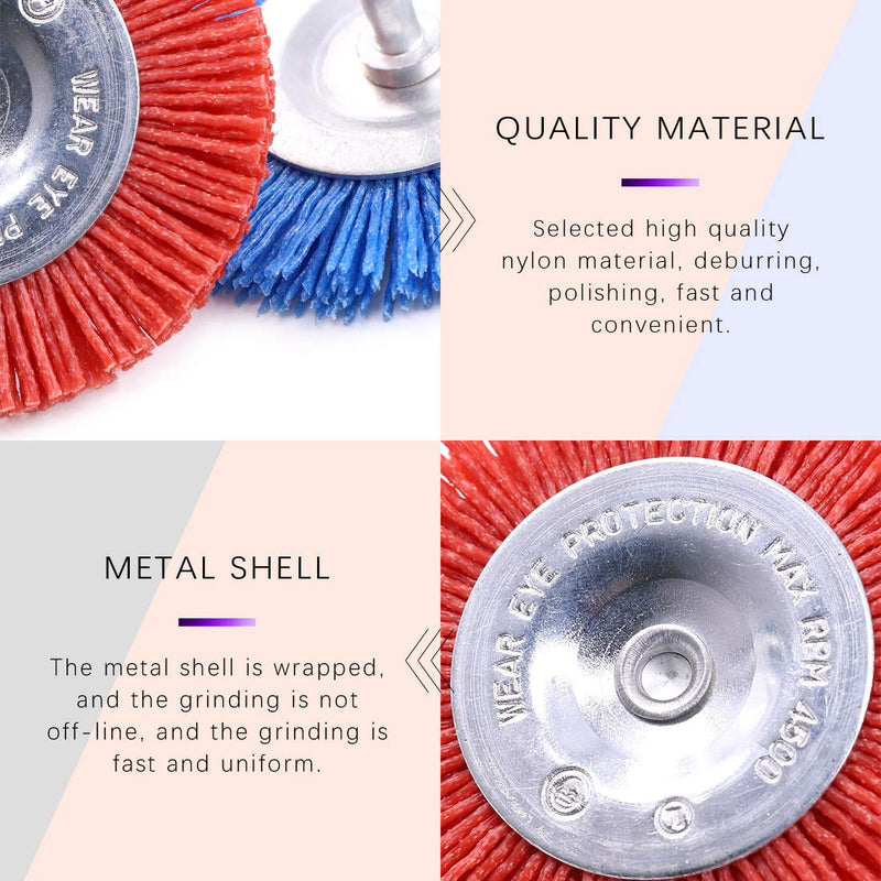 Swpeet 3 pieces 3" 75mm nylon filament abrasive wire cup brush kit with 1/4 inch shaft, including fine medium coarse grit perfect for removing rust, corrosion, S665, round wheel brush