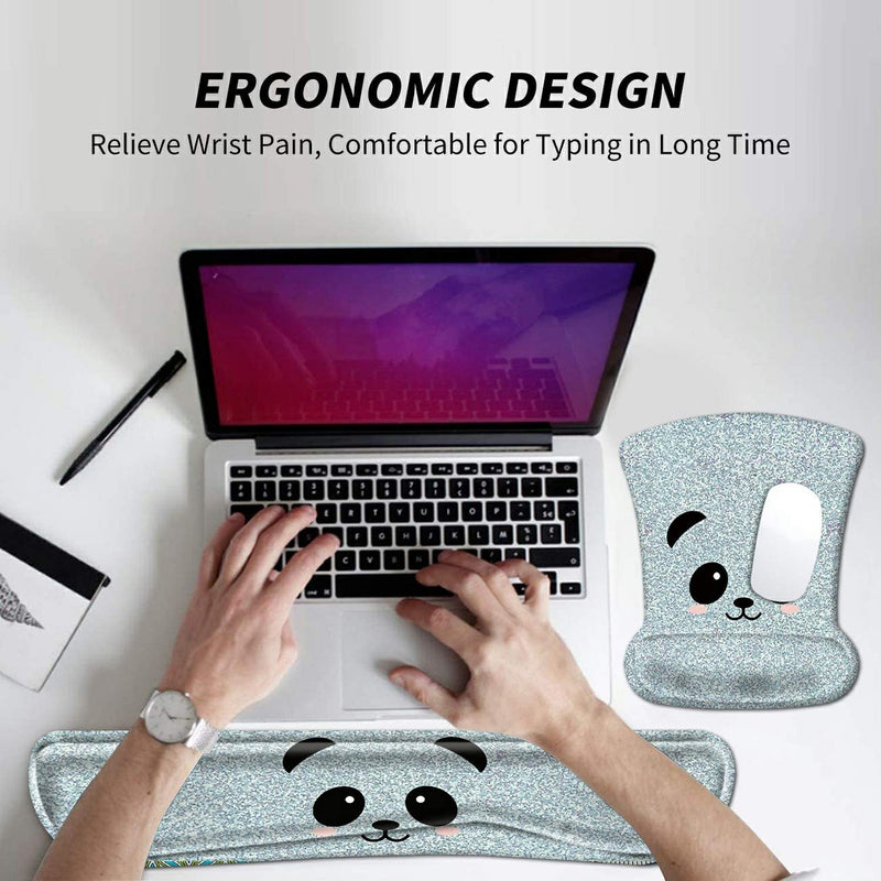 Skyfree Mouse Pad with Wrist Support Gel Ergonomic Gaming Mousepad with Wrist Rest for Laptop Computer Home Office Working Cute Panda Face Mouse Mat + A Cute Coffee Pad