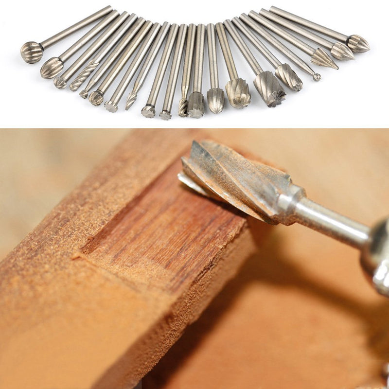 APLUS Milling Cutter Set of 20 HSS Rotary Cutters 1/8 Inch [3mm] Rotary Burr Ball Cutter Cylindrical Cutter Tenon Cutter Cone Cutter for DIY Grinding Polishing Multifunctional Tool Woodworking HSS Cutter Set of 20