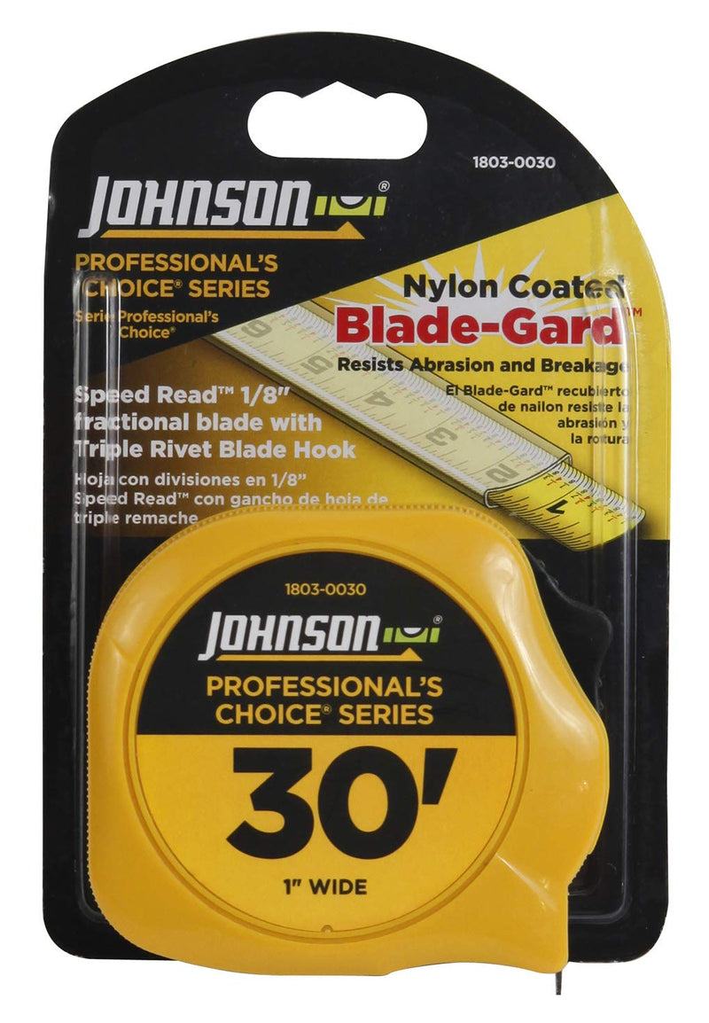 Johnson Level & Tool 1803-0030 Professional's Choice Power Tape, 30', Black/Yellow, 1 Tape