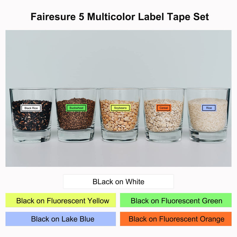 5 X Fluorescent Label Tape Compatible with DYMO Label Maker Refills 12mm x 4m Letra Tag LT100T LT100H QX50 Label Makers 5