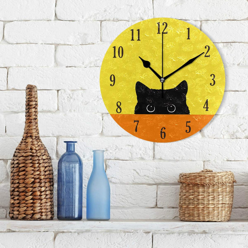 senya Cat Pattern Silent Round Wall Clock Decorative, Battery Operated Easy to Read for Indoor Living Room Bedroom Pattern 2