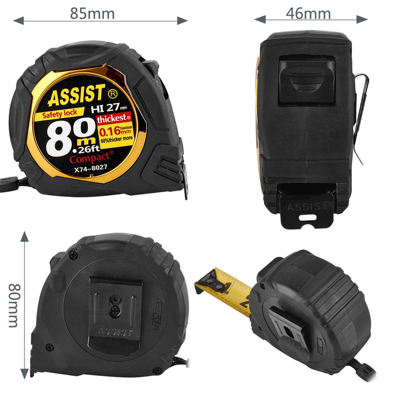 ASSIST 26FT Measuring Tape By ASSIST 3.2m Level Standout, both side printing metal blade,60% thicker blade,Heavy duty,8 times longer lifetime than normal one,Industray grade