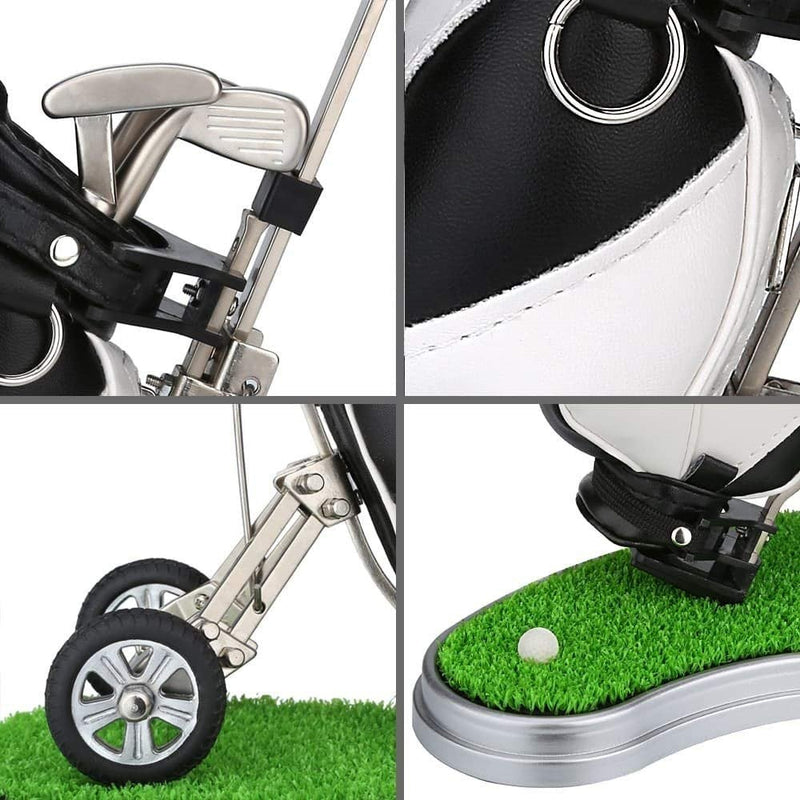 HKOO Golf Gift Golf Pens Holder, Golf Bag Holder with 3 Pieces Aluminum Pen Golf Bag Pencil Holder,Golf Souvenirs Gifts for Golfer Fans Coworker White and Black