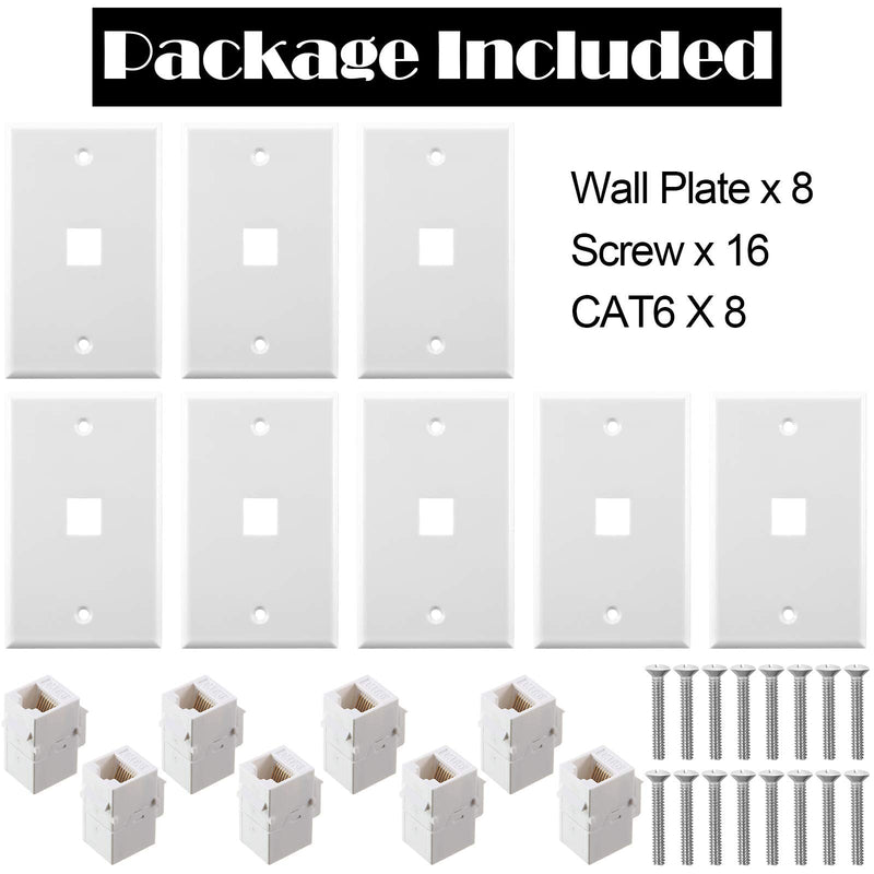 8 Pieces Ethernet Wall Plate, RJ45 Cat6 Female to Female Jack Inline Coupler Plates Ethernet Cable Faceplates with Single Port (White) White