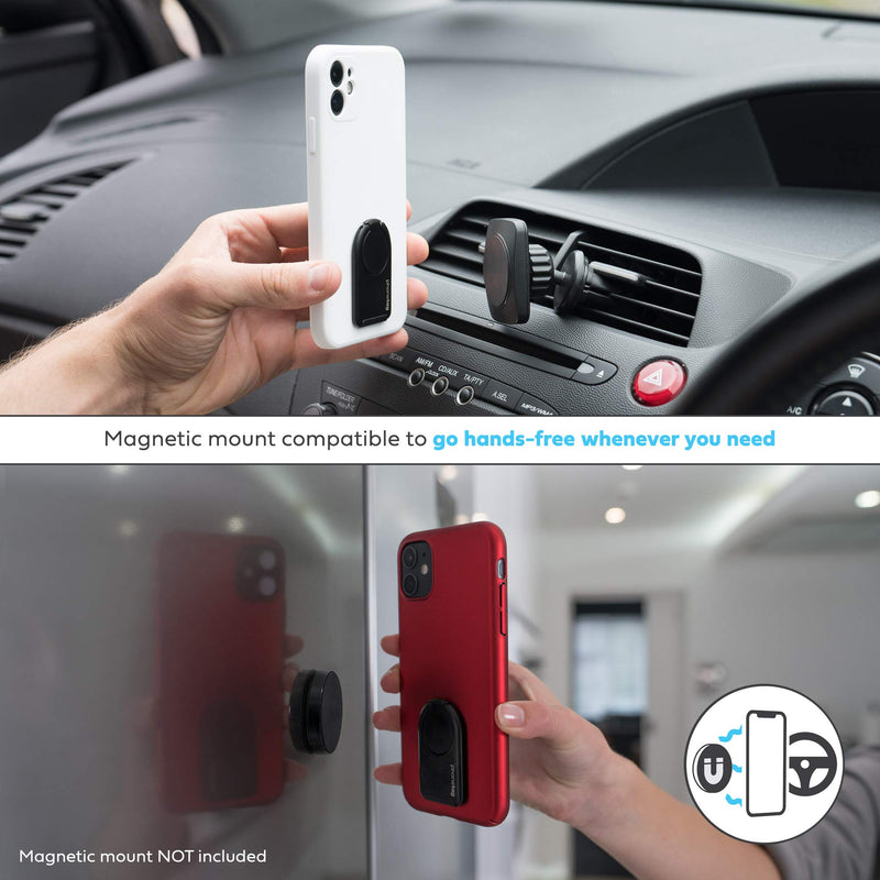 phonetag - Mobile Cell Phone Kickstand (Adjustable Angle, Portrait and Landscape Stand), Finger Ring Grip Holder, for Magnetic car mounts, Compatible with Most Smartphones (Black) Black