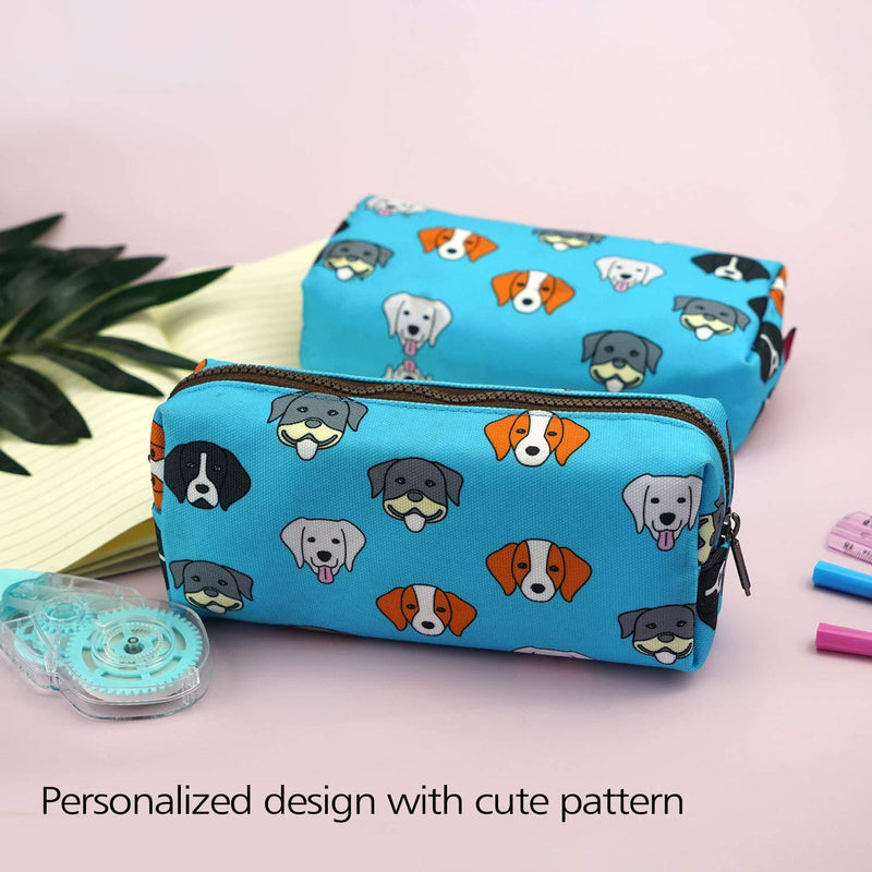 French Bulldog Pencil Case Capacity Canvas Pen Bag Pouch Stationary Case Makeup Cosmetic Bag Gadget Box Blue