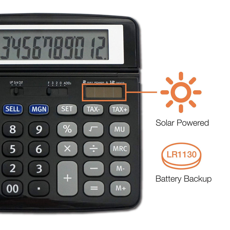 Victor 9700 12-Digit Standard Function Business Calculator, Battery and Solar Hybrid Powered Tilt LCD Display, Great for Home and Office Use, Black