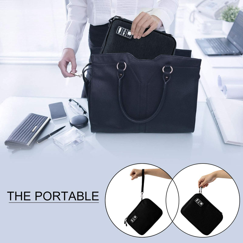 Travel Cable Organizer Bag Waterproof Portable Electronic Organizer for USB Cable Cord Phone Charger Headset Wire SD Card,5pcs Cable Ties Orange/Gray (Black) Black