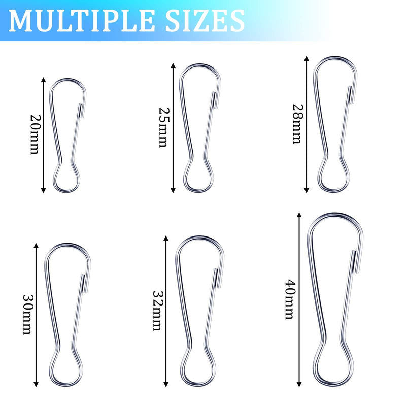 250 Pieces 6 Size 304 Stainless Steel Spring Hooks, 20mm 25mm 28mm 30mm 32mm 40mm Metal Spring Hooks, Lanyard Snap Clip Hooks, Steel Rust-Proof Zipper Pull for ID Card, Key Chain, Purse, DIY, Curtains