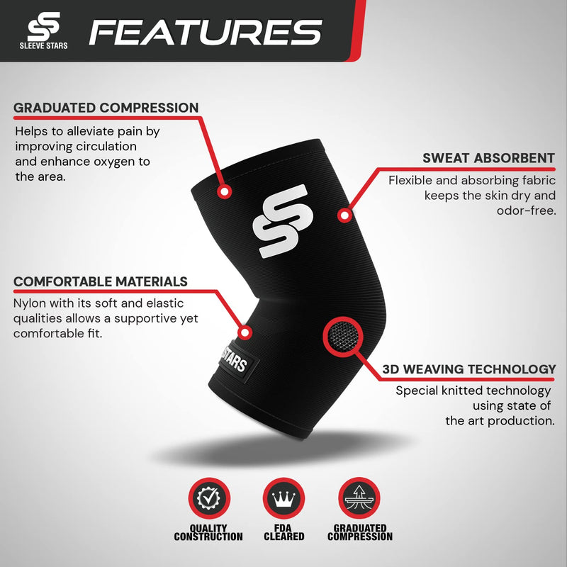 Sleeve Stars Tennis Elbow Sleeve for Women & Men, Elbow Brace for Tendonitis and Elbow Compression Sleeve for Elbow Pain & Arthritis, Arm & Elbow Protector Support Wrap for Golf, Carpal Tunnel (S-XXL) M: 8.5"-10" Black