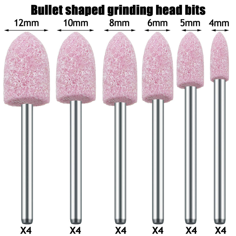 48 Pieces Abrasive Mounted Stone Grinding Wheel Head Mounted Grinding Point Stone Heads with Box Compatible with Dremel Rotary Tool, 1/8 Inch Shank, 2 Shaped and 6 Sizes (Pink, Aluminium Oxide) Pink Aluminum Oxide