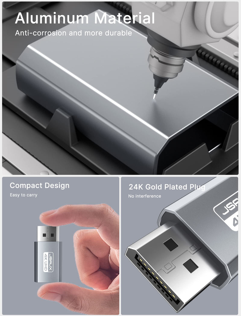 4K DisplayPort to HDMI Adapter 2-Pack, JSAUX DP PC to HDMI Monitor Converter Video UHD 2K@120Hz,4K@30 DP to HDTV Male to Female Uni-Directional adapter Compatible for Dell, Lenovo, HP,GPU, AMD, NVIDIA