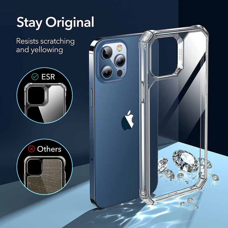 ESR Air Armor Compatible with iPhone 12 Case/Compatible with iPhone 12 Pro Case [Military-Grade Drop Protection] [Shock-Absorbing Corners] [Anti-Yellowing Hard Back] [Scratch Resistant] 6.1", Clear Crystal Clear
