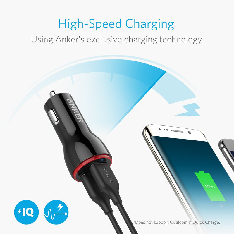 Anker Car Charger, Mini 24W 4.8A Metal Dual USB Car Charger, PowerDrive 2 Alloy Flush Fit Car Adapter with Blue LED, for iPhone XR/Xs/Max/X/8/7/Plus, iPad Pro/Air 2/Mini, Galaxy, LG, HTC and More Black
