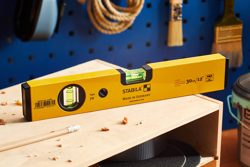 STABILA spirit level Type 70, 30 cm, light aluminum profile, 1 horizontal level, 1 vertical level, Made in Germany spirit levels