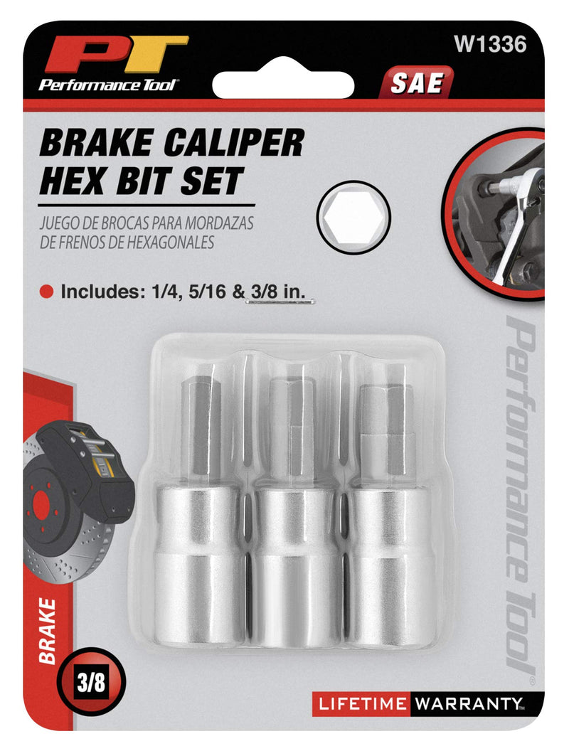 Performance Tool W1336 Brake Caliper Hex Bit Set (3 Pc) Brake Caliper Hex Bit Set (1/4, 5/16, 3/8)