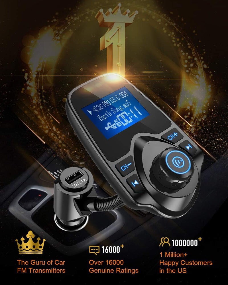 Nulaxy Wireless In-Car Bluetooth FM Transmitter Radio Adapter Car Kit W 1.44 Inch Display Supports TF/SD Card and USB Car Charger for All Smartphones Audio Players Black