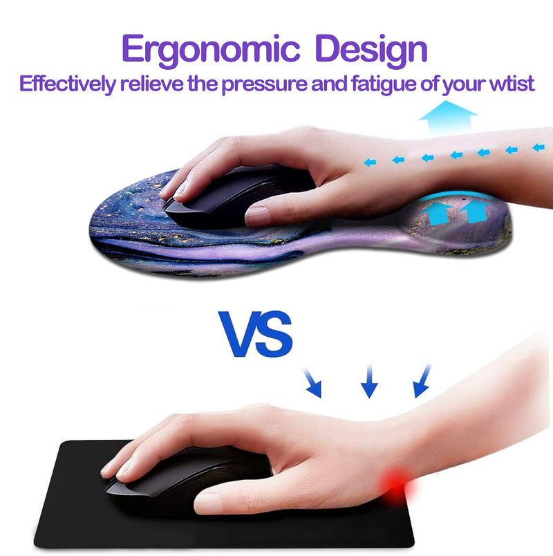 Dooke Ergonomic Mouse Pad with Wrist Support, Cute Mouse Pads with Non-Slip Rubber Base for Home Office Working Studying Easy Typing & Pain Relief Marble Purple