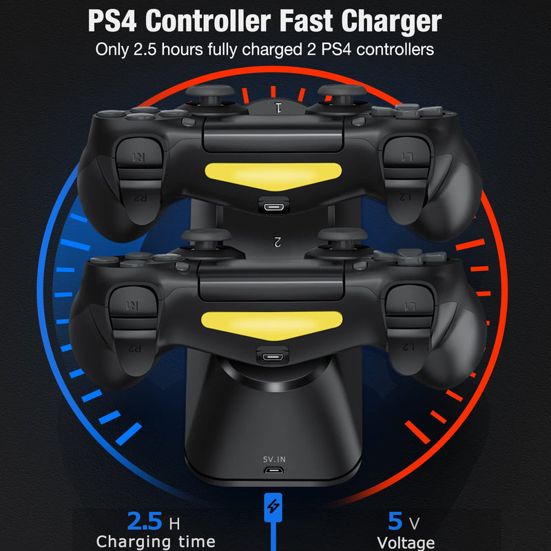 PS4 Controller Charger Station, PS4 Charger PS4 Charging Station for Playstation 4 Dualshock 4 Controller, Upgraded PS4 Charging Dock Station with Fast-Charging Port for Playstation 4 Controllers Black-Blue