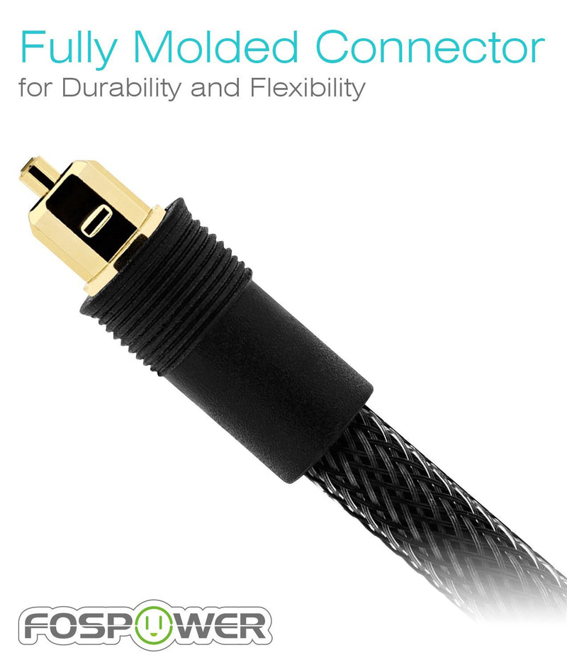 FosPower (10 Feet) 24K Gold Plated Toslink Digital Optical Audio Cable (S/PDIF) - [Zero RFI & EMI Interference] Metal Connectors & Ultra Durable Nylon Braided Jacket 10 FT / 3.0 M