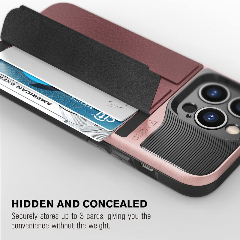 Vena Wallet Case Compatible with Apple iPhone 13 Pro (6.1"-inch), vCommute (Military Grade Drop Protection) Flip Leather Cover Card Slot Holder with Kickstand (Rose Gold) Rose Gold / Red / Black