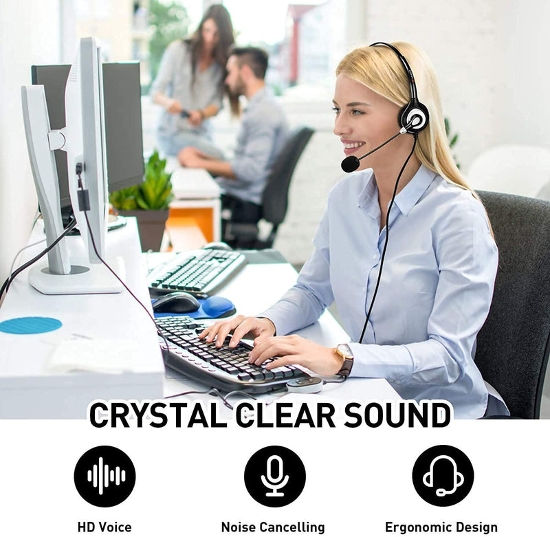 Arama Cell Phone Headset with Microphone Noise Cancelling & Call Controls 3.5mm Computer Headphone for iPhone, Android, Laptop, PC, Call Center Office, Business Skype Softphone Mono-A600
