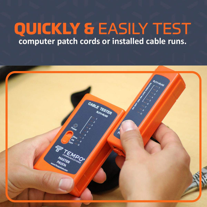 Network Cable Tester by Tempo Communications - Cable Mapper, Check Continuity - RJ45, RJ11, RJ12 - CAT5, CAT5E, CAT6
