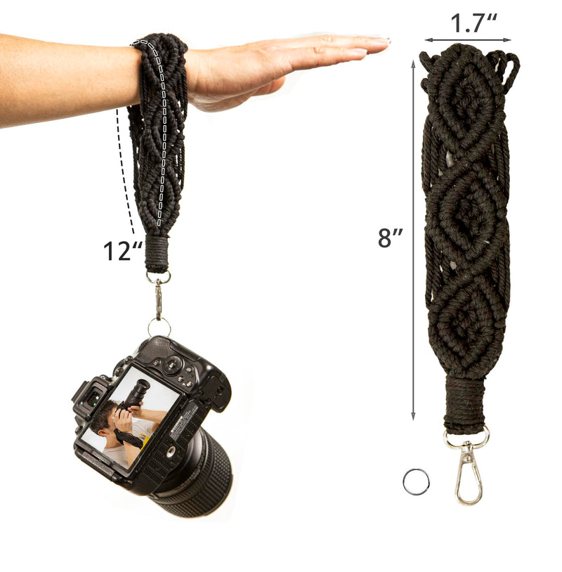 Clysuply Boho Macrame Camera Wrist Strap Rapid Fire Secure Camera Hand Strap Wrist Grip Camera Straps Black