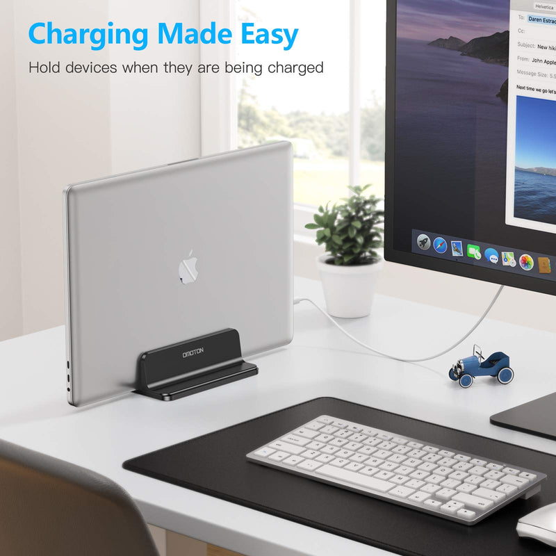 Vertical Laptop Stand Holder, OMOTON Desktop Aluminum MacBook Stand with Adjustable Dock Size, Fits All MacBook, Surface, Chromebook and Gaming Laptops (Up to 17.3 inches), Black