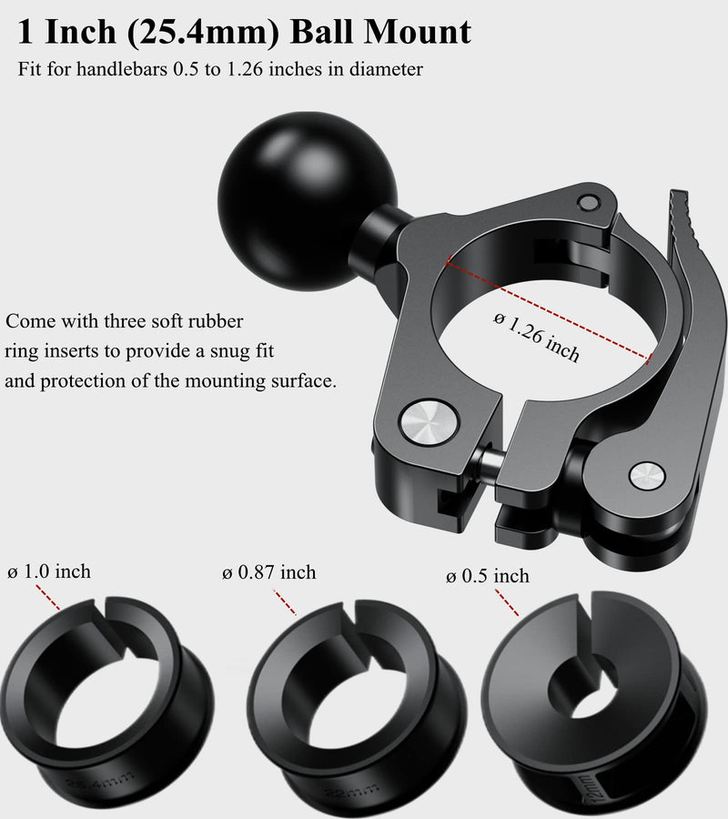 BRCOVAN Aluminum Alloy 1'' Ball Mount Base for Handlebar&Rear-View Mirror Compatible with RAM MOUNTS 1 Inch Ball Socket Component - Double Socket Arm/Bike Motorcycle Phone Mount Holder R18B R18B - 1 inch ball