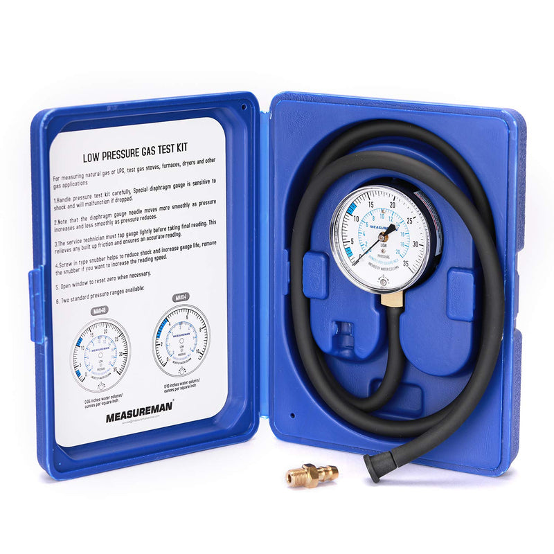 MEASUREMAN Natural Gas or LP Gas Manifold Pressure Test Kit, 0-35 "W.C., 1/4"NPT, 40" Length Hose 0-35inH2O Pressure Test Kit