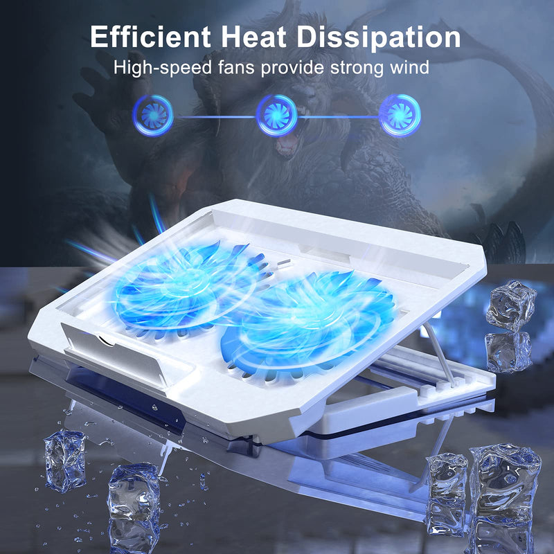 LIENS Laptop Cooling Pad with Adjustable Height Two 5.1 Inches Fan 2 USB Ports Suitable for 12"-15.6" Laptopsï¼ˆWhiteï¼‰ white