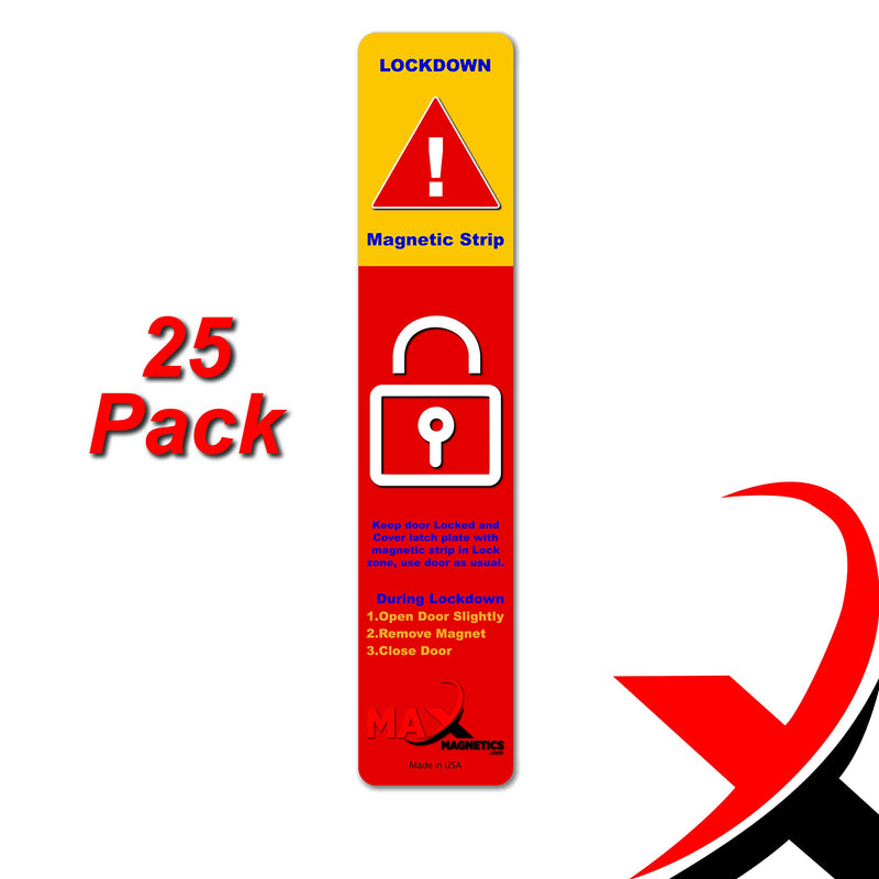 25 Pack Max magnetics Magnetic Lockdown Strips for Door Frames - High-Density Magnet Security Devices for School & Office - Strong Adhesion & PVC Top Layer, Smooth Opening & Closing
