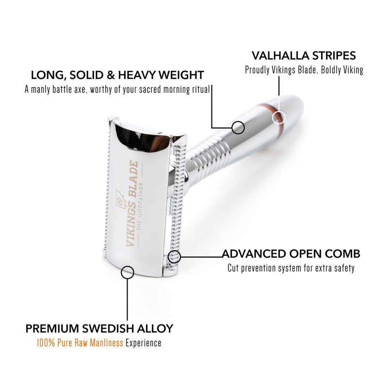 VIKINGS BLADE The Godfather Double Edge Safety Razor (Gentle & Mild) Chrome