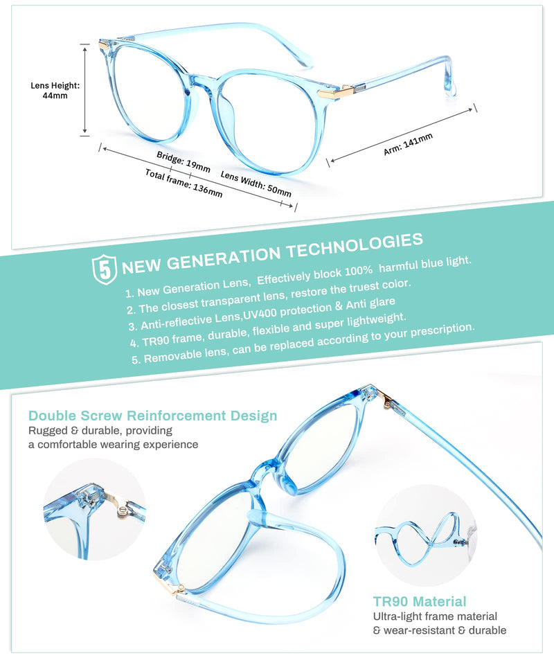 Gaoye Blue Light Blocking Glasses, Retro Round Eyewear Frame Anti Eyestrain Computer Glasses for Women Men - GY1688 Clear Blue/Transparent Lens