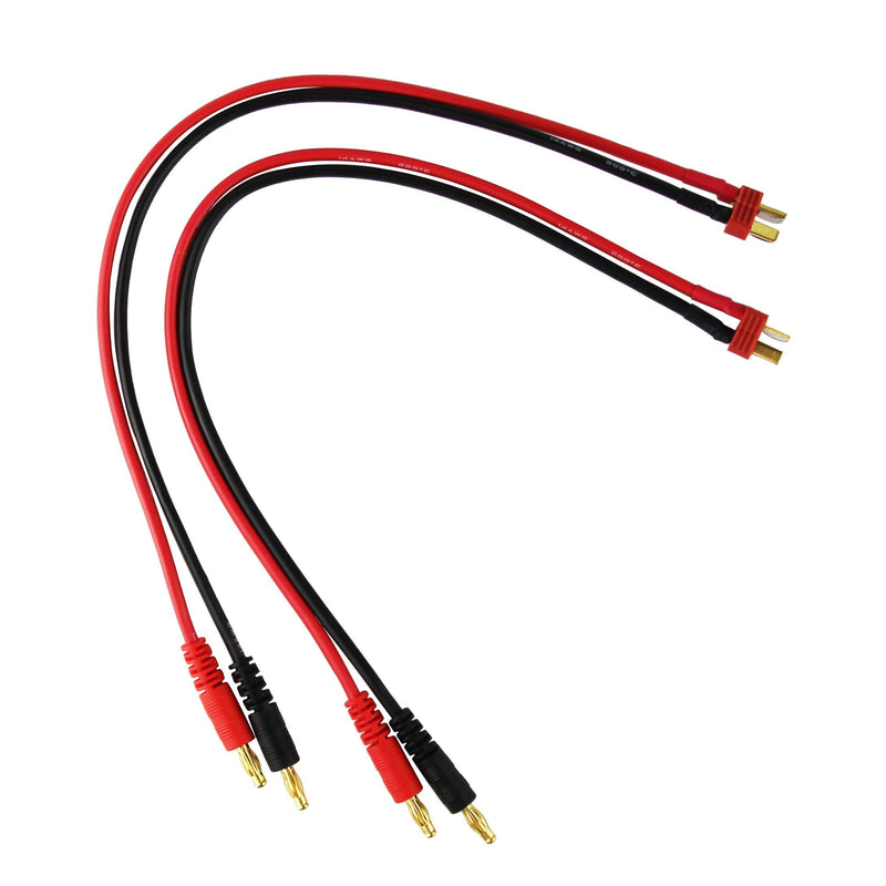 OliYin 2pcs Anti-Skid T-Plug Deans Style Connector to 4mm Banana Plugs Battery Charge Lead Adapter 14awg 30cm 11.8in Cable(Pack of 2)