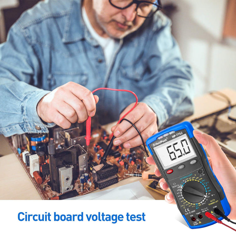 Digital Multimeter HP-770J Automotive Multimeter Engine Analyser Manual Ranging NCV Multi Tester Voltmeter Measure Voltage+Current+Resistance+Temp+RPM+Dwell Angle with Data Hold+Backlight+Auto Off+℃/℉